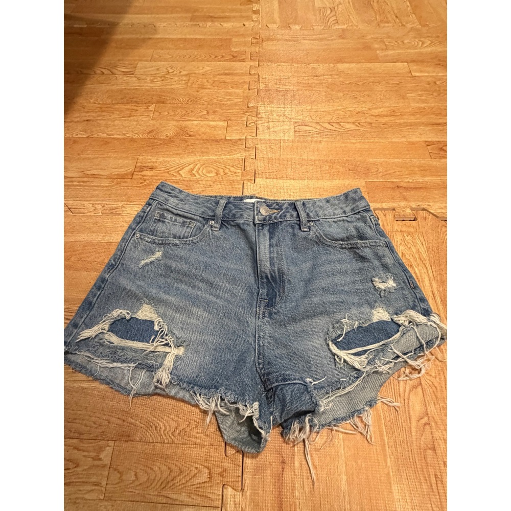 PacSun High Rise Festival Distressed Denim Shorts Light Wash Blue Size 27